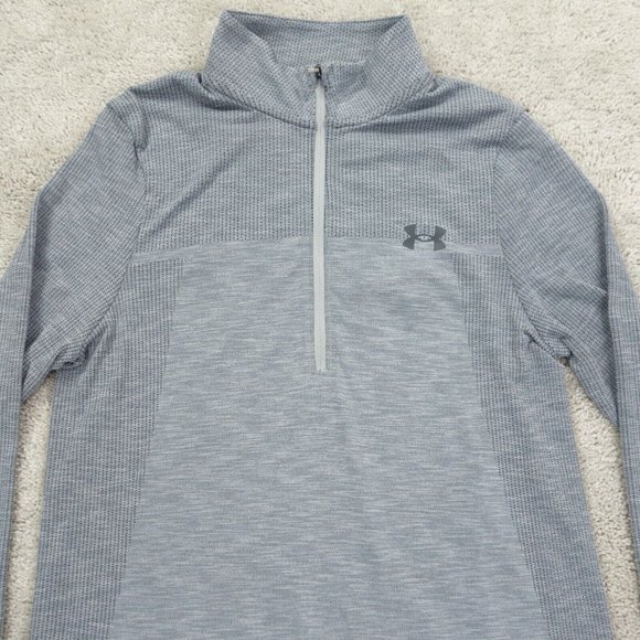 Under Armour Sweatshirt Womens Medium Gray Fitted Stretch 1/4 Zip Mock Neck - Picture 2 of 9